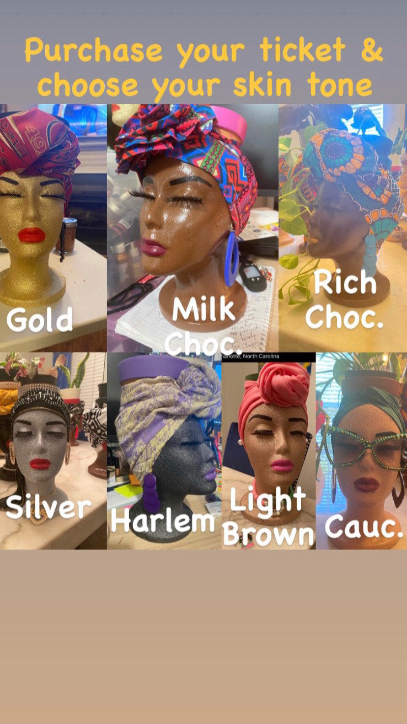 Collage of a woman with different skin tones labeled Gold, Milk, Rich Choc, Silver, Harlem, Light, and Brown.